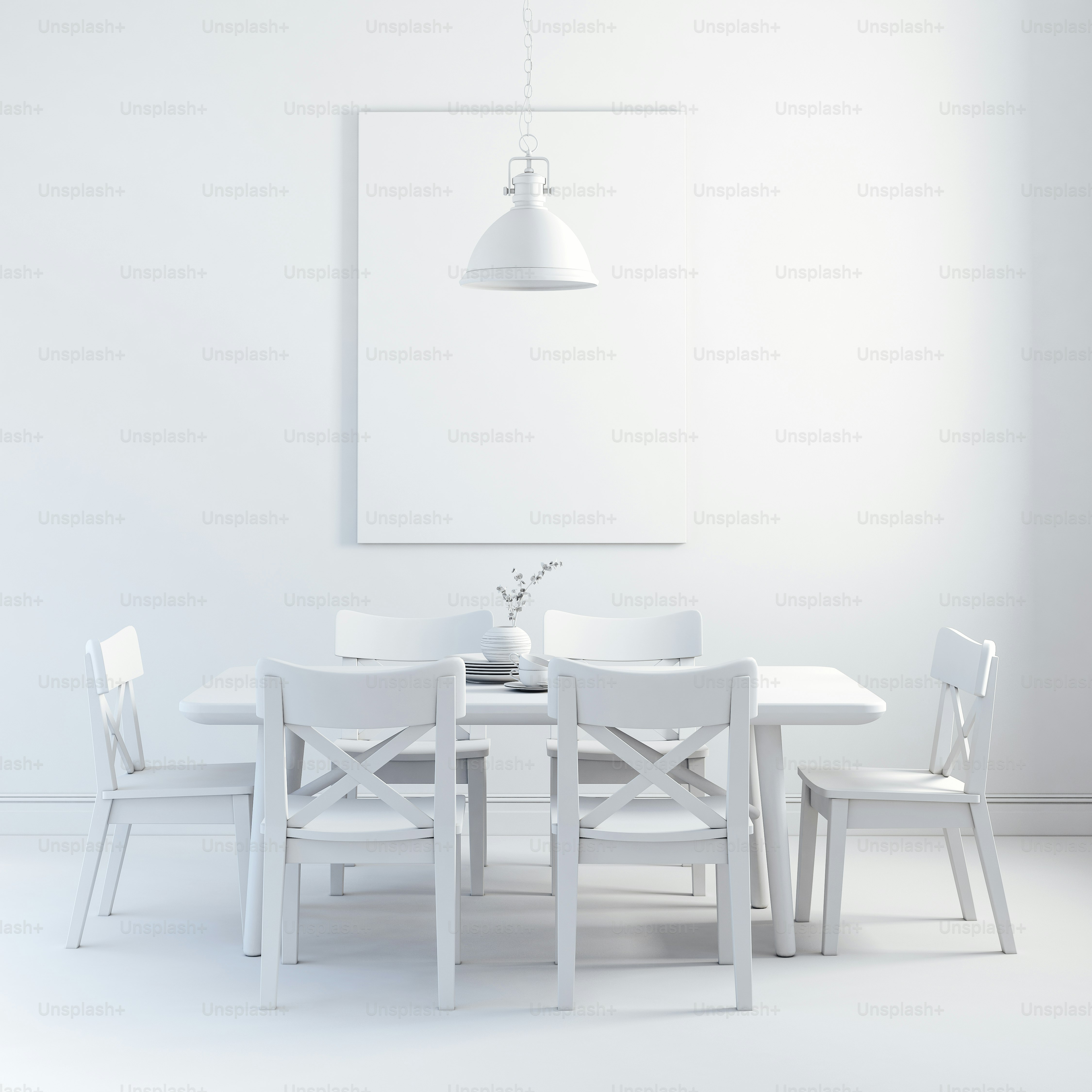 3d render of clean interior with wood table and chairs